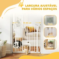 PawHut Barreira de Segurança Extensível para Cães 75-85 cm para Portas e Escadas com Portinhola Pequena Montagem por Pressão Duplo Bloqueio Branco(m-4)