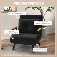 HOMCOM Relaxfauteuil in Scandinavisch design, ligfauteuil, leesfauteuil. incl. kussen met knoophechting, Zwart(m-6)