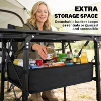 Outsunny Folding Camping Table, 90 x 55 cm Height Adjustable Portable Collapsible Table, 3ft Lightweight Aluminium Rollup Picnic Table with Storage Basket for Outdoor Garden Party BBQ, Black(m-5)