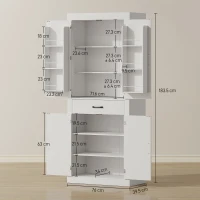 HOMCOM Dulap de bucătărie în stil country cu 2 dulapuri, 6 rafturi și un sertar, din lemn, 76x39,5x183,5 cm, alb(m-3)