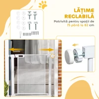 PawHut Poartă Reglabilă pentru Câini cu Închidere Automată, din Oțel și ABS, 75-82x76 cm, Alb(m-6)