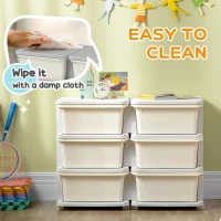 HOMCOM Kids Storage Unit, with Six Drawers - Cream(m-6)