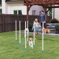 PawHut Dog Agility Equipment Training Adjustable Obstacle Course Set with 6 Weaves Poles Storage Bag for Pet Outdoor Games Exercise(m-2)