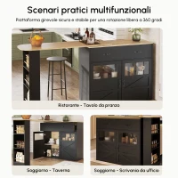 Bancone bar allungabile con vano portaoggetti e girevole a 360°, 138-204x39x104 cm, Nero(m-5)