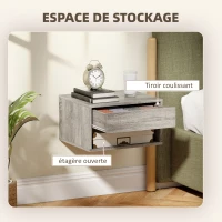 HOMCOM Lot de 2 tables de chevet murales, tables de nuit, tiroir, compartiment ouvert, plateau, 37 x 32 x 21 cm, gris(m-6)