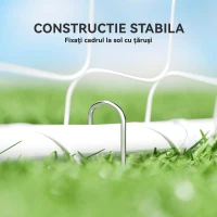 HOMCOM Poartă de Fotbal pentru Grădină și Parc cu 6 Pari în formă de U, din PE și Metal Eposidic, 301x120x200 cm, Alb(m-5)