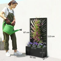 Outsunny verhoogde plantenbak met scherm, bloembak van metaal, tuinklimrek 61 x 23 x 113 cm(m-3)