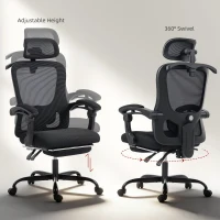 HOMCOM Sedia da ufficio ergonomica in rete con poggiatesta e supporto lombare, 64x64x124 cm, Nero(m-4)