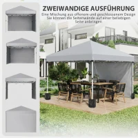 Outsunny Faltpavillon, zwei Seitenwände, Tragetasche, Stahlrahmen, hellgrau, 3 x 3 x 2,7 m(m-4)
