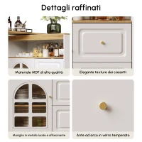 Bancone girevole a 360° con 2 cassetti, ripiano e vetro curvo, 138-204x39x104 cm, Bianco(m-6)