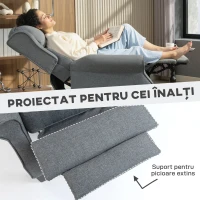 HOMCOM Fotoliu Reclinabil 132° max din Țesătură cu Efect de In cu Suport pentru Picioare, 74x84x102 cm, Gri(m-7)