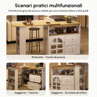 Bancone girevole a 360° con 2 cassetti, ripiano e vetro curvo, 138-204x39x104 cm, Bianco(m-5)