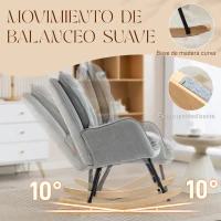 HOMCOM Silla Mecedora con Patas de Madera de Haya y Reposabrazos Mecedora para Lactancia Carga 120 kg para Dormitorio Gris(m-4)