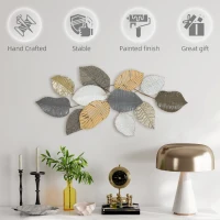 HOMCOM Metal Wall Art, Modern Hanging Wall Decor with Unique Leaf Design for Living Room Bedroom Entryway(m-6)