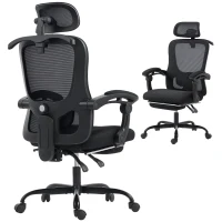 HOMCOM Ergonomischer Bürostuhl, Netz-Bürostuhl mit verstellbarer Kopfstütze, Lendenstütze, 64x64x124cm, schwarz(m-8)