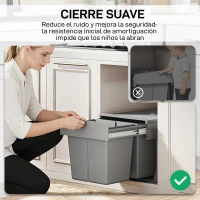 HOMCOM Cubo de Basura Extraíble bajo Fregadero con 2 Contenedores Capacidad Total 30L (15Lx2) Fijación Inferior Gris Claro(m-7)