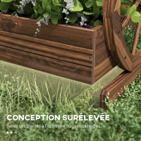 Outsunny Jardinière sur Pieds carré Potager 3 étages Style Rustique avec 2 roues Charrette trous de drainage, 62x61x57cm marron(m-6)