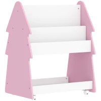 AIYAPLAY Kids Bookshelf with Toy Storage, Double-Sided Bookcase with Wheels, 3 Tier Kids Book Rack for Bedroom, Pink(m-1)