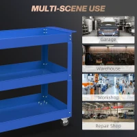 DURHAND 3-niveaus gereedschapswagen, 4 wielen, staal, 83B x 35,3D x 76H cm, blauw(m-6)