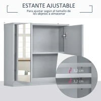 HOMCOM Armario de Baño con Espejo con 2 Puertas y Estante Ajustable Mueble Colgante de Baño para Aseo Estilo Moderno 48x14,5x45 cm Gris(m-4)