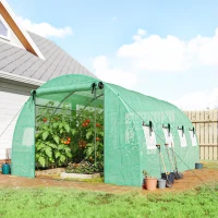 Outsunny Greenhouse approx. 4 x 3 x 2 m Polytunnel with 2 Roll-Up Zipper Doors & 8 Mesh Windows, Support Bars, Green(m-2)