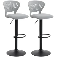 HOMCOM Juego de 2 Taburetes de Bar Giratorios en 360° Regulables en Altura de 84-105 cm Respaldo Hueco Reposapiés Gris(m-11)