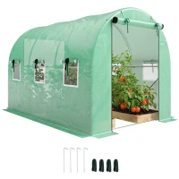 Outsunny Greenhouse 3 x 2 x 2 m Polytunnel with Roll-Up 2 Zip Doors & 6 Mesh Windows Support Bars Green(m-6)