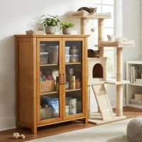 HOMCOM Aparador Vitrina para Colecciones con 2 Puertas de Vidrio Estantes Ajustables Estilo Vintage Librería Baja 66x31,8x86,8 cm Nogal(m-11)