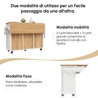 Isola Moderno da cucina con piano regolabile, due ante e quattro cassetti, Ruote girevoli a 360°, 137,9x45/73x92,5 cm, Bianco | Aosom Italy(m-5)