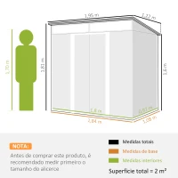 Outsunny Abrigo de Jardim Exterior 2 m² 195x122x181,5 cm Abrigo Metálico com Base SEM CHÃO 2 Portas de Correr Janelas Cinza Claro(m-3)
