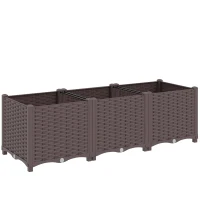 Outsunny Plastic Raised Bed, Modular Planter with Self-Watering System 120 x 40 x 37cm Brown(m-1)