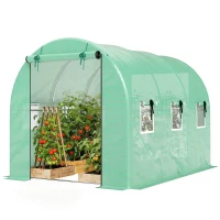 Outsunny Greenhouse 3 x 2 x 2 m Polytunnel with Roll-Up 2 Zip Doors & 6 Mesh Windows Support Bars Green(m-7)