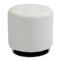 HOMCOM 360° Swivel Living Room Footrest, Round PU Padded Ottoman with Steel Base, Ø 45.5 x 44.5 cm, White(m-7)