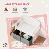 AIYAPLAY 3 in 1 Kids Storage Bench, Convertible Children Table and Chair Set with 2 Fabric Bins, Toy Storage Box, White(m-5)