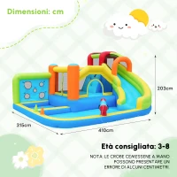 Castello gonfiabile con soffiatore, zona acquatica, canestro da basket e parete da arrampicata, 410x315x203 cm, Blu(m-7)