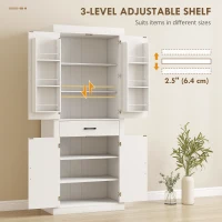 HOMCOM Dulap de bucătărie în stil country cu 2 dulapuri, 6 rafturi și un sertar, din lemn, 76x39,5x183,5 cm, alb(m-6)