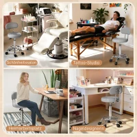 HOMCOM Rolkruk, draaibare en verstelbare kruk met rugleuning, kunstlederen bekleding, voetsteun, voor kaptafels, grijs(m-8)