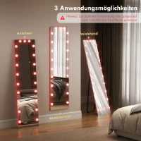 HOMCOM Ganzkörperspiegel 150x40 cm RGB-LED Standspiegel mit 21 Glühbirnen 7 Lichtfarbe Touch-Schalter Memory-Funktion(m-5)