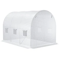 Outsunny Telo Serra in PE con 6 Finestre, Porta Avvolgibile e Bordi Interrati, 3x2x2 m, Bianco(m-7)