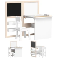 AIYAPLAY 3 in 1 Kids Table and Chair Set with Storage, Whiteboard, Blackboard & Roll Paper for 3-8 Years, White(m-1)