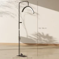 HOMCOM Candeeiro de Pé Meia Lua  com Cabeça Giratória 350° 7 Temperaturas de Cor Brilho Ajustável Suporte para Telemóvel Preto(m-3)