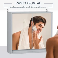 HOMCOM Armario de Baño con Espejo con 2 Puertas y Estante Ajustable Mueble Colgante de Baño para Aseo Estilo Moderno 48x14,5x45 cm Gris(m-5)