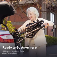 HOMCOM 4 Wheel Rollator with Seat and Back, Folding Mobility Walker with Carry Bag, Adjustable Height, Dual Brakes, Cane Holder, Lightweight Aluminium Walking Frame for Seniors and Disabled, Gold Tone(m-6)