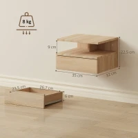 HOMCOM Set mit 2 schwebenden Nachttischen mit Schublade, wandmontiert, 35x32x22,5 cm, Eiche(m-3)