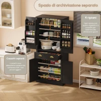 Armadio contenitore moderno con 4 ante e 1 cassetto, 6 ripiani portaoggetti e 4 ripiani regolabili, adatto per cucina, sala da pranzo e soggiorno, 80x40x182 cm, Nero(m-5)