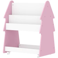 AIYAPLAY Kids Bookshelf with Toy Storage, Double-Sided Bookcase with Wheels, 3 Tier Kids Book Rack for Bedroom, Pink(m-11)