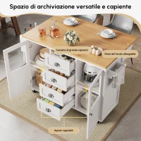Isola Moderno da cucina con piano regolabile, due ante e quattro cassetti, Ruote girevoli a 360°, 137,9x45/73x92,5 cm, Bianco | Aosom Italy(m-4)