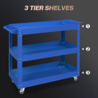 DURHAND 3-niveaus gereedschapswagen, 4 wielen, staal, 83B x 35,3D x 76H cm, blauw(m-4)