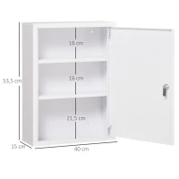 kleankin Medizinschrank, 3 Fächer, abschließbare Tür, stabiles Stahlgehäuse, weiß, 40 x 15 x 53,5 cm(m-3)