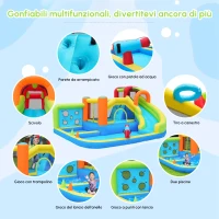 Castello gonfiabile con soffiatore, zona acquatica, canestro da basket e parete da arrampicata, 410x315x203 cm, Blu(m-5)